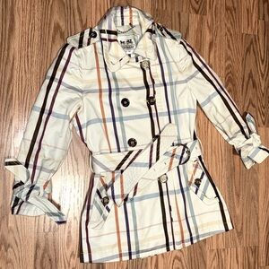 COACH Multicolor Plaid short Trench Coat belted jacket size 0 fall